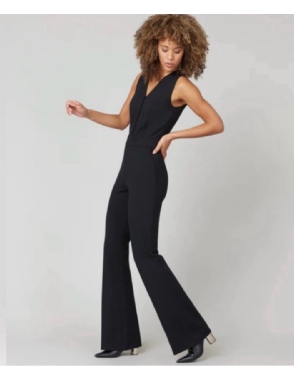 SPANX Black Sleeveless V-Neck Wide-Leg Jumpsuit